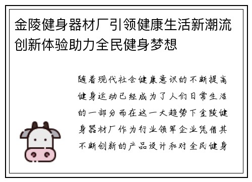 金陵健身器材厂引领健康生活新潮流创新体验助力全民健身梦想