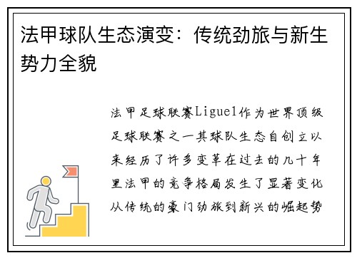 法甲球队生态演变：传统劲旅与新生势力全貌