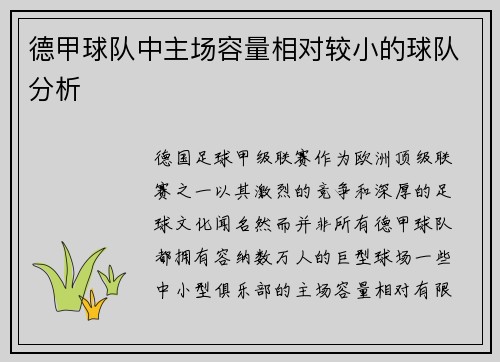 德甲球队中主场容量相对较小的球队分析