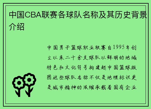 中国CBA联赛各球队名称及其历史背景介绍