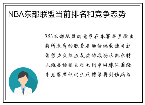 NBA东部联盟当前排名和竞争态势